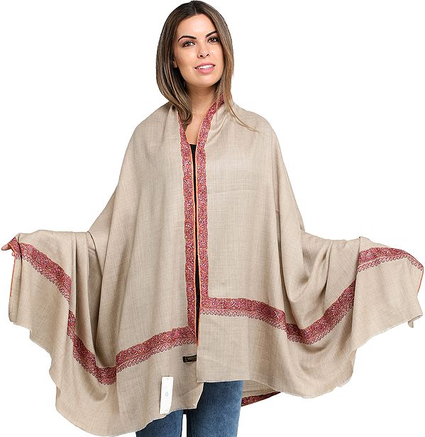 Pure Wool Shawl from Amritsar with Sozni Embroidery on Border