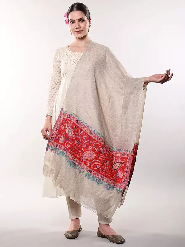 Plain Stole from Amritsar with Woven Kani Border