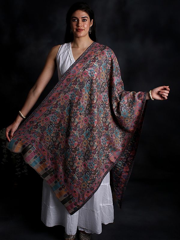 Kani Jamawar Stole from Amritsar with Multicolor Floral Vines