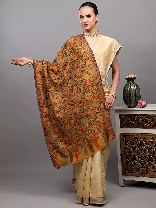 Kani Jamawar Stole from Amritsar with Multicolor Floral Vines