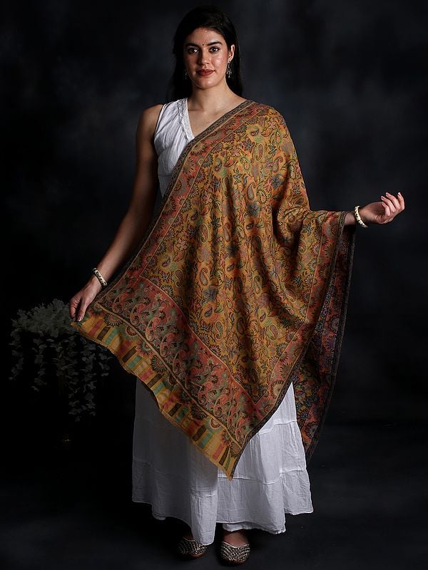 Kani Jamawar Stole from Amritsar with Multicolor Floral Vines