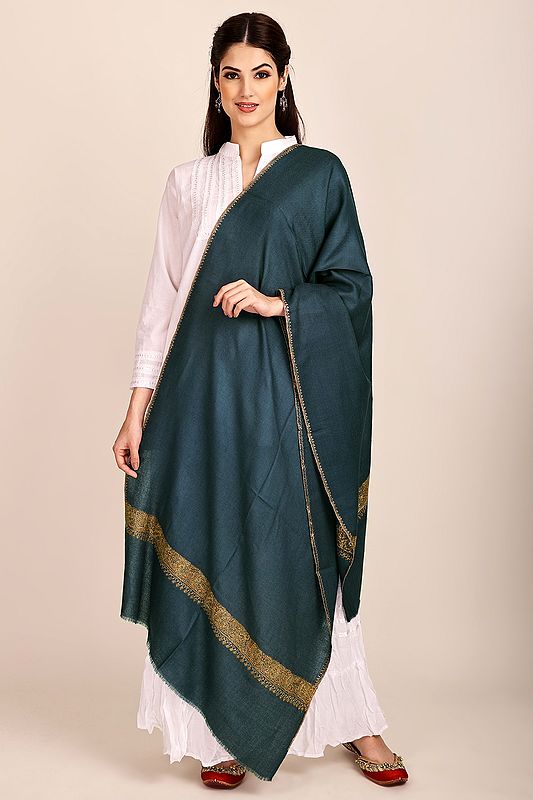 Deep-Dive Cashmere Stole from Kashmir with Sozni-Embroidery on Border