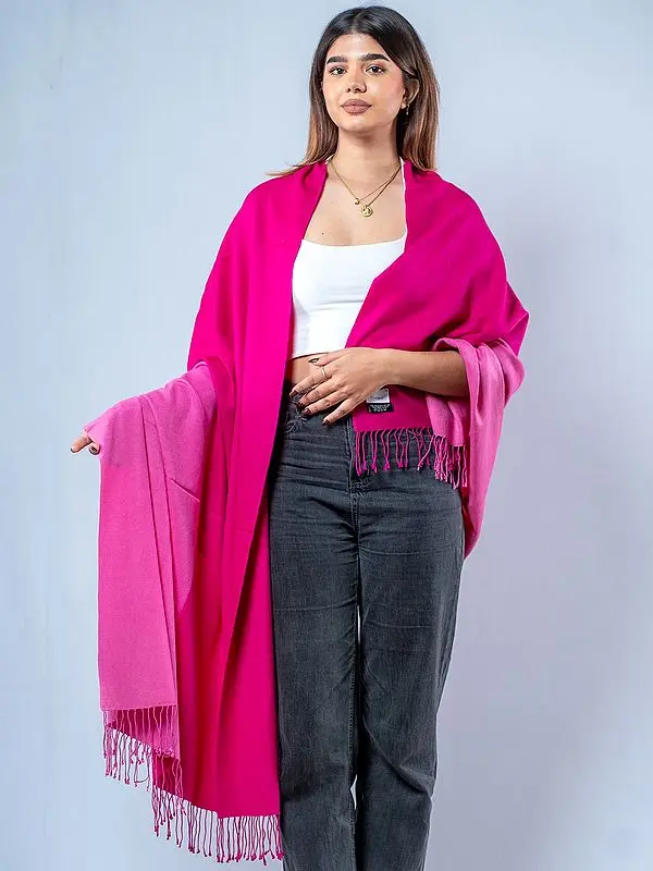 Pink Double-Shaded Pashmina Silk Shawl with Single String Tassels from Nepal