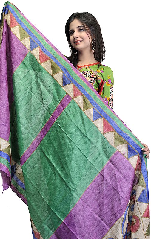 Tri-Color Dupatta with Printed Stylized Paisleys