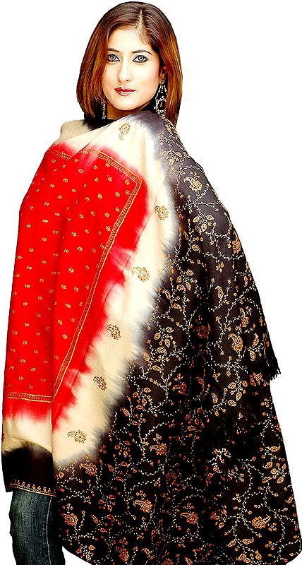 Tri-Color Shaded Shawl with All-Over Embroidery