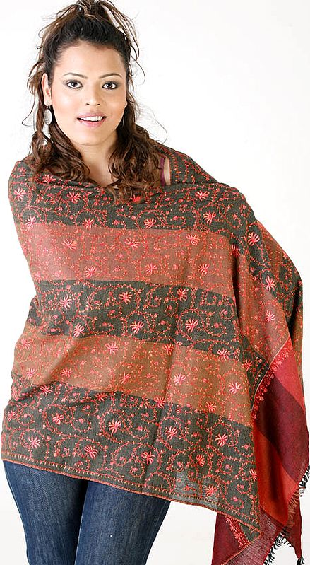 Tri-Color Tusha Stole with Jafreen Jall Embroidery
