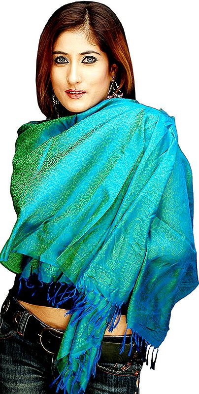 Turquoise Banarasi Stole with Tanchoi Weave