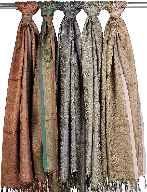 Lot of Five Tanchoi Scarves from Banaras