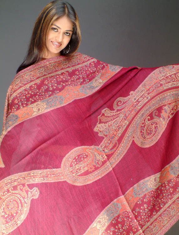 Violetred Jamawar Shawl
