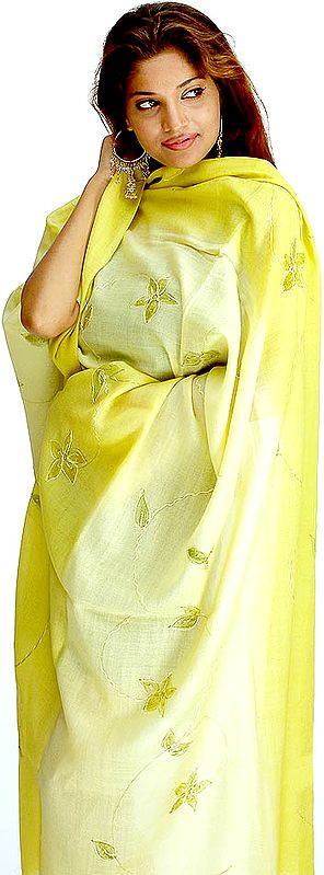 Yellow Kullu Shawl with Floral Embroidery and Sequins