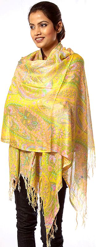 Yellow-Green Printed Stole