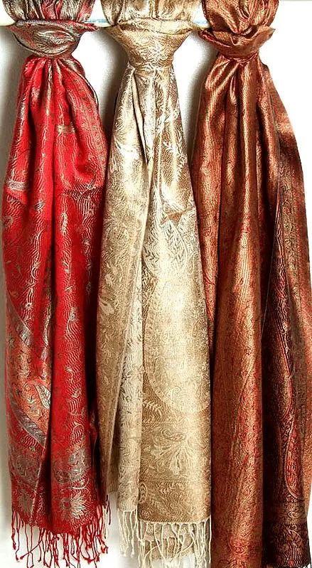 Lot of Three Jamawar Stoles