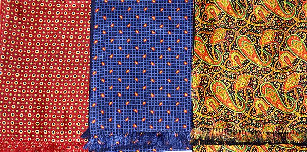 Lot of Three Pure Silk Printed Scarves
