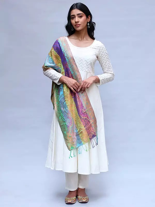 Super-Silk Jamawar Scarf with Woven Paisleys