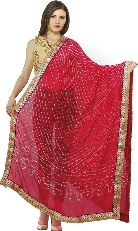 Dupatta from Jodhpur with Tie-dye Print and Gota Border