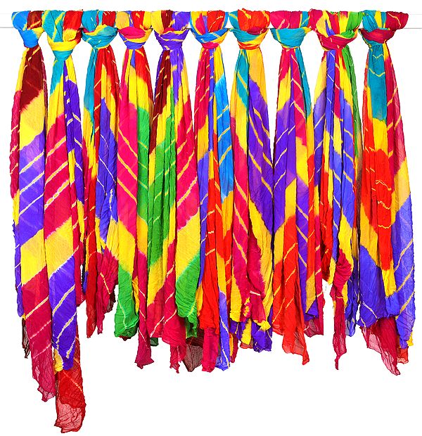 Lot of Ten Multi-Color Tie-Dye Dupattas from Jodhpur