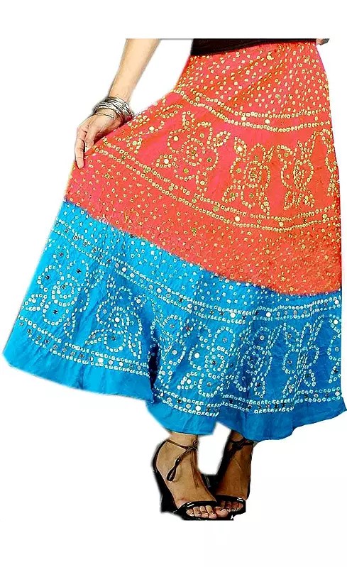 Bandhani Tie-Dye Skirt from Jaipur with Large Sequins