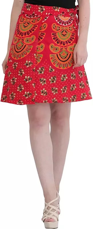 Wrap-Around Sanganeri Short-Skirt with Printed Motifs