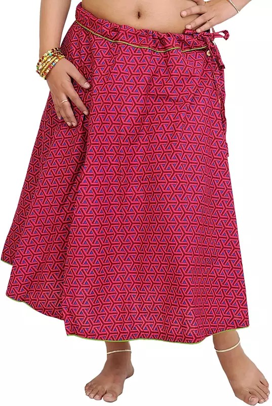 Drawstring Printed Midi Skirt with Piping