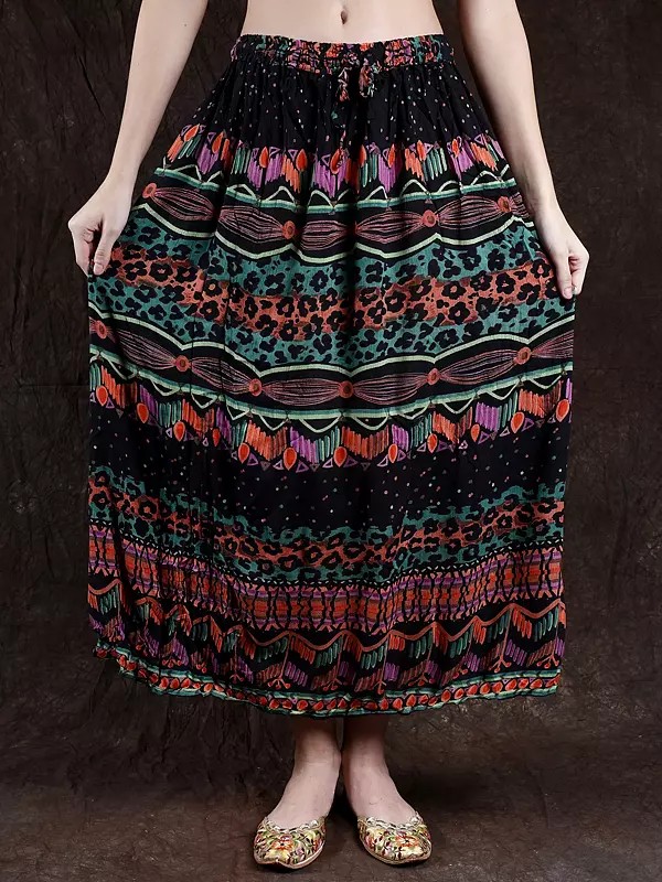 Long Skirt with Printed Leopard-Spots