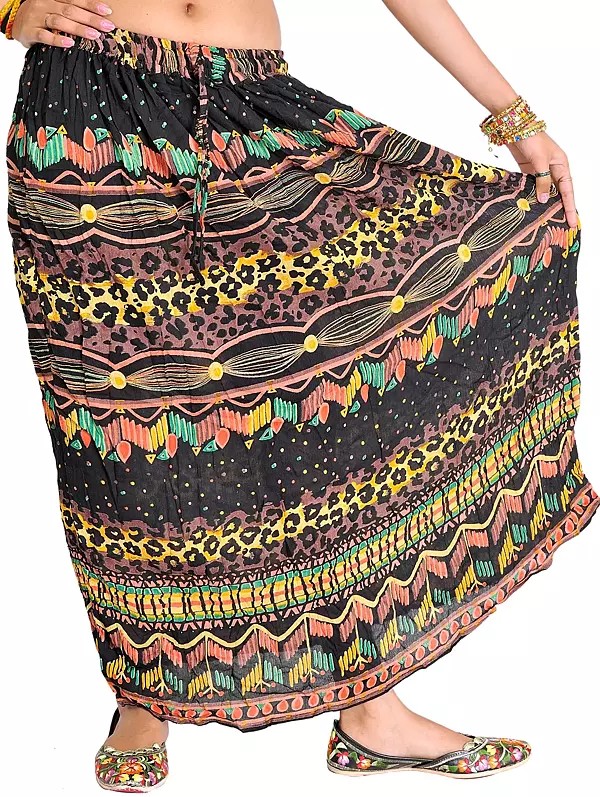 Long Skirt with Printed Leopard-Spots