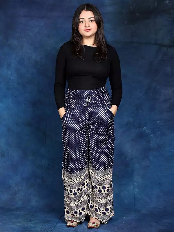 Palazzo Pants with Printed Polka Dots and Side Pockets