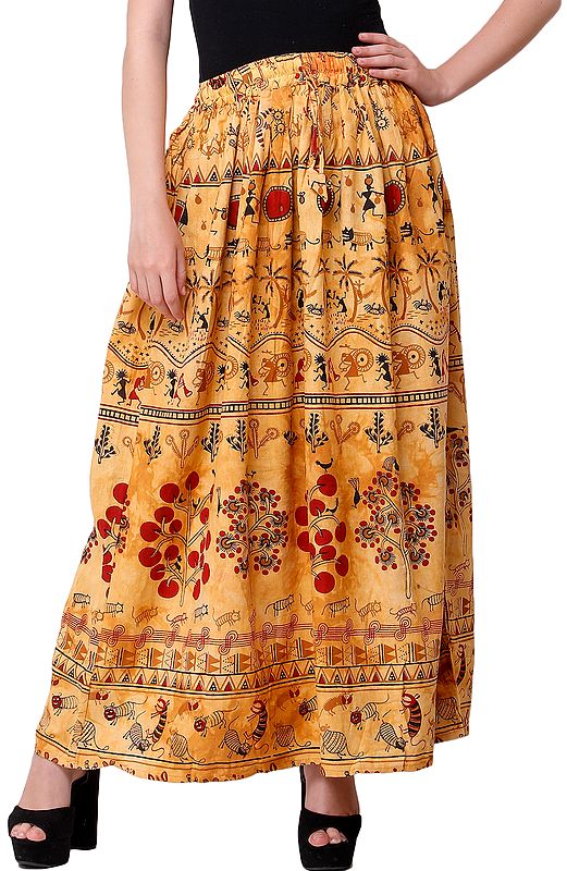 Warli Folk Printed Long Skirt