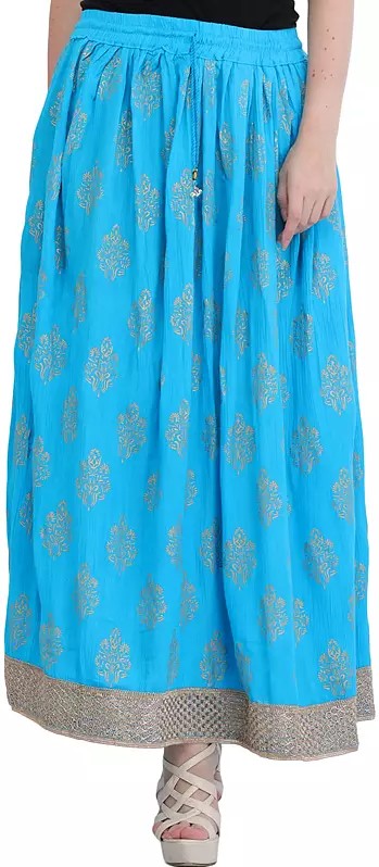 Long Skirt with Printed Large Bootis and Gota Border
