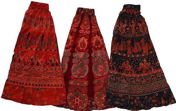 Lot of Three Floral Printed Midi Skirts