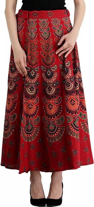 Block-Printed Sanganeri Wrap-Around Skirt from Pilkhuwa