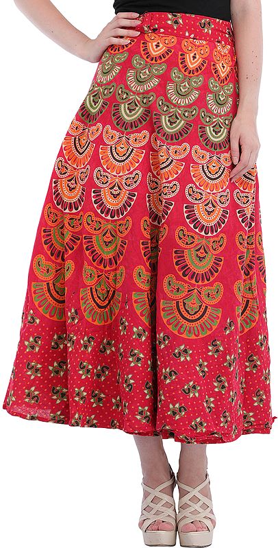 Block-Printed Sanganeri Wrap-Around Skirt from Pilkhuwa