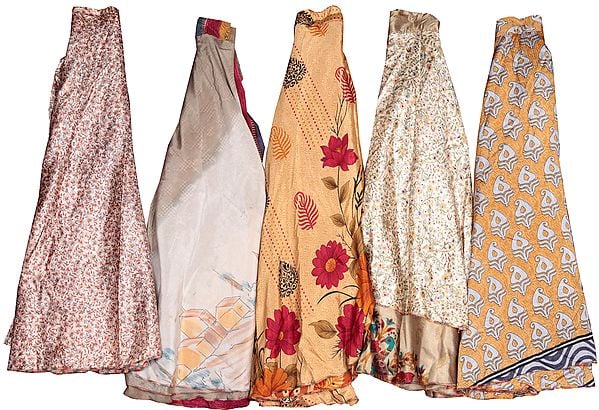 Lot of Five Printed Wrap-Around Vintage Sari Magic Midi Skirts