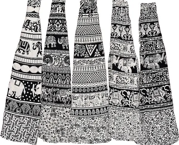 Lot of Five Wrap-Around Sanganeri Printed Skirts