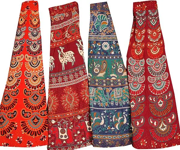 Lot of Four Wrap-Around Sanganeri Printed Skirts
