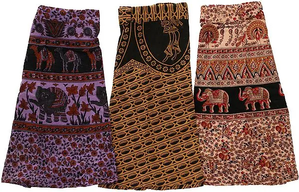 Lot of Three Wrap-Around Printed Mini-Skirts