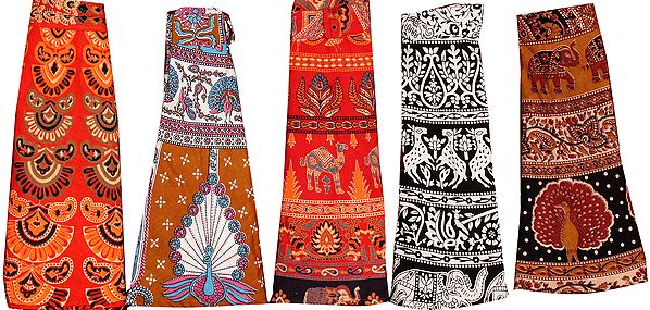 Lot of Five Printed Wrap-Around Mini-Skirts from Pilkhuwa