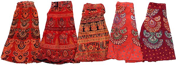 Lot of Five Sanganeri Wrap-Around Printed Mini-Skirts