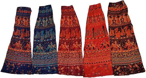 Lot of Five Wrap-Around Sanganeri Printed Midi Skirts