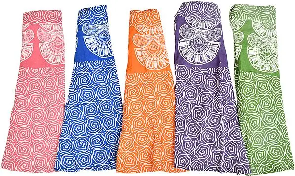 Lot of Five Wrap-Around Mini Skirts with Block-Print in Pastel Colors