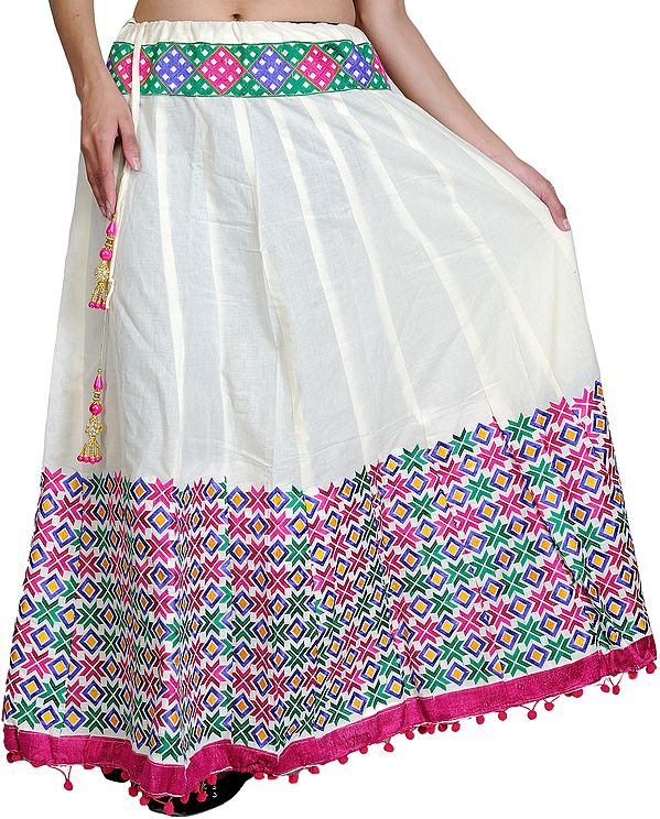 Pristine Skirt with Phulkari Embroidery from Punjab and Hanging Beads