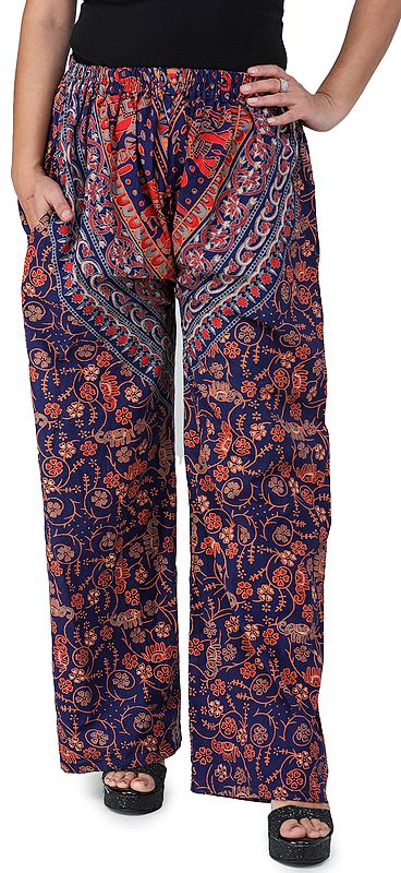 Ocean-Cavern Casual Trousers from Pilkhuwa with Printed Elephants