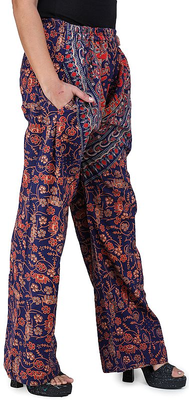 Ocean-Cavern Casual Trousers from Pilkhuwa with Printed Elephants ...