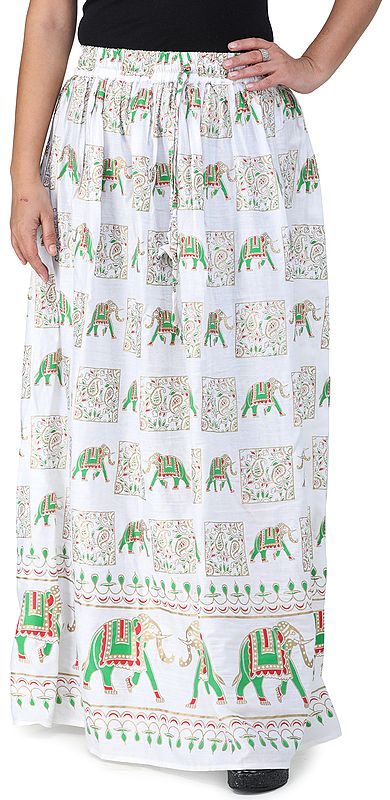 Digitally Printed Casual Skirt with Motifs of Elephants And Flowers From Pilkhuwa