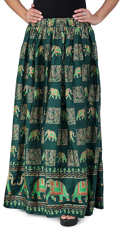 Digitally Printed Casual Skirt with Motifs of Elephants and Flowers from Pilkhuwa
