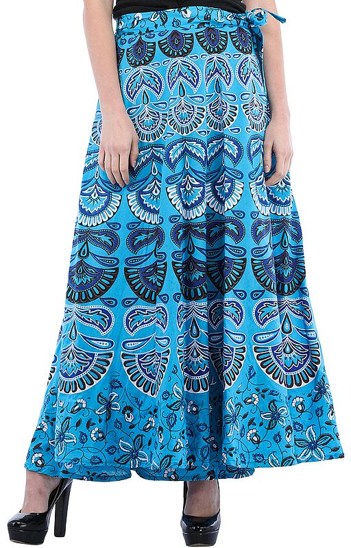 Block-Printed Sanganeri Wrap-Around Skirt from Pilkhuwa
