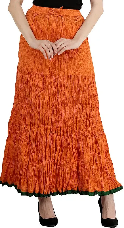 Autumn-Sunset Jodhpuri Leheria Long Skirt with Printed Florals and Dori on Waist
