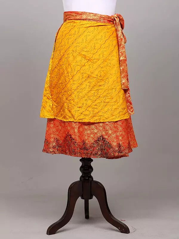 Wrap-Around Layered Vintage Sari Magic Skirt with Floral-Print