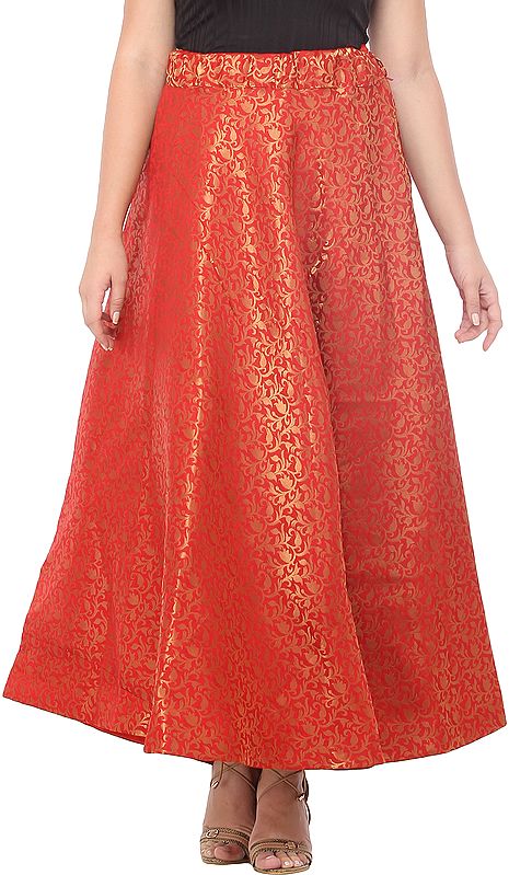 Long Skirt with Zari Woven Golden Florals and Paisleys All-Over