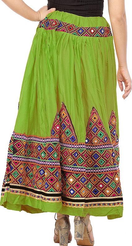 Ghagra Skirt from Kutch with Multicolor Thread Embroidered Patch Border ...