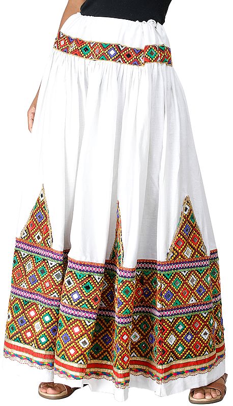 Ghagra Skirt from Kutch with Multicolor Thread Embroidered Patch Border and Mirrors